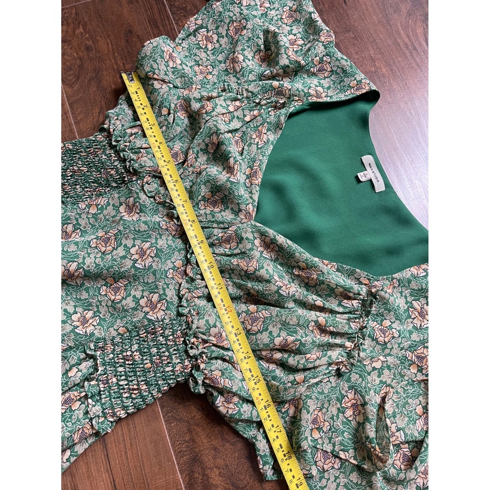 Max Studio Green Floral Smocked Waist Midi Dress Flutter Sleeve V-Neck Large - Picture 4 of 6